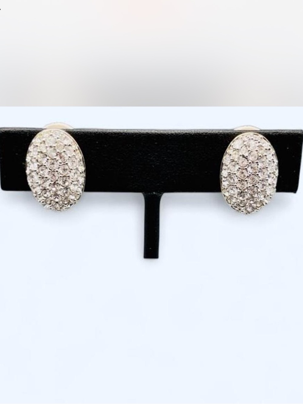 Swarovski Clear Crystal Pavé Oval Stud Earrings - Silver Tone
